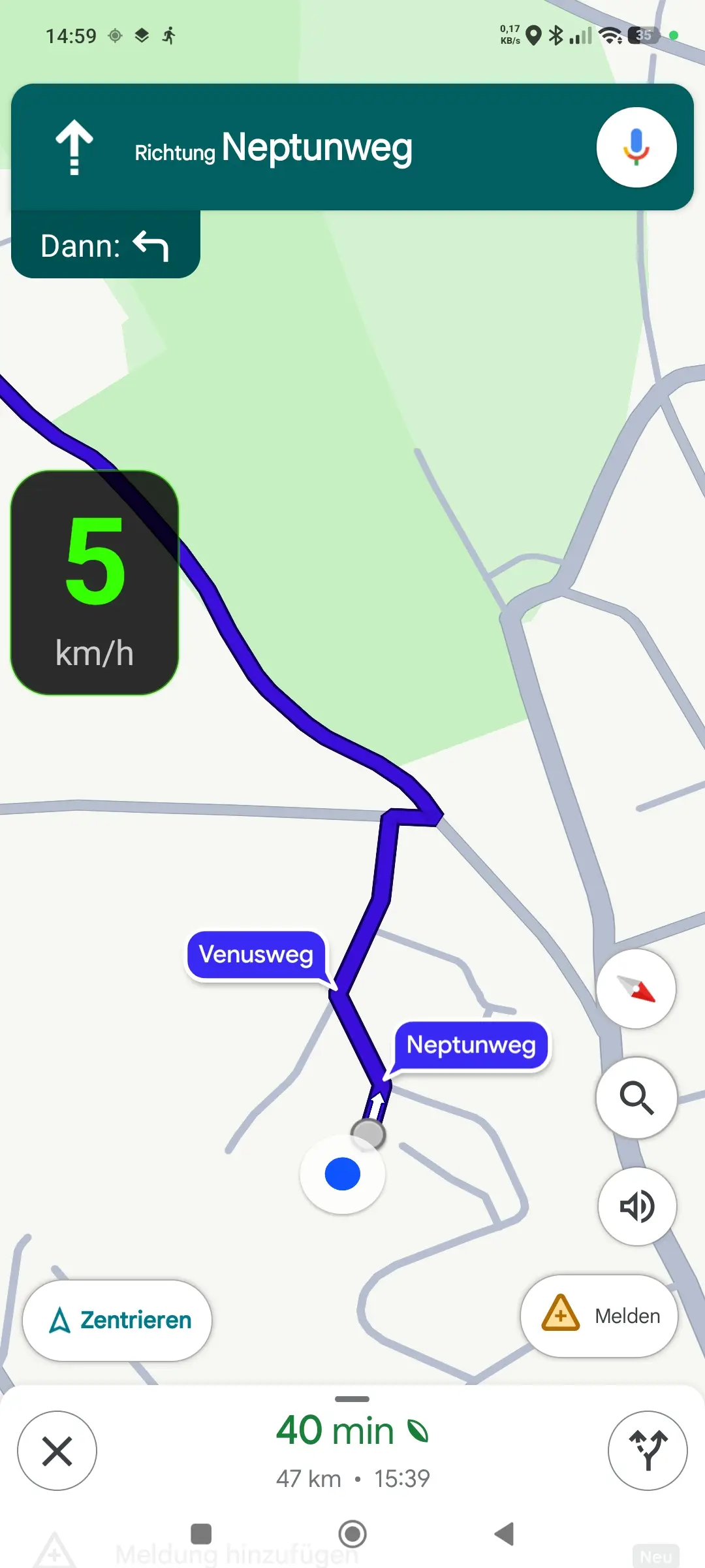 GPS speed display as an overlay above a map view