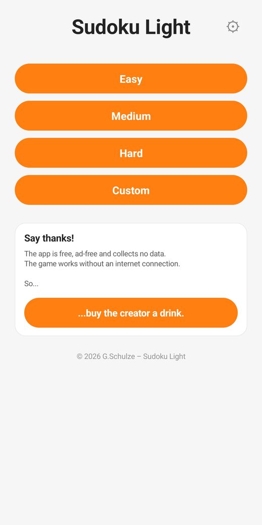 Sudoku app start screen with difficulty selection